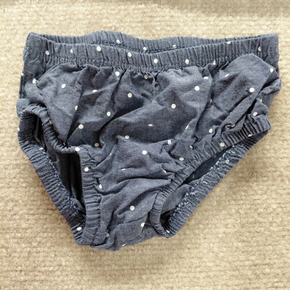 3 Pc Healthtex Baby Baby Girl Chambray Polka Dot Outfit Dress Diaper Cover 0-3 M